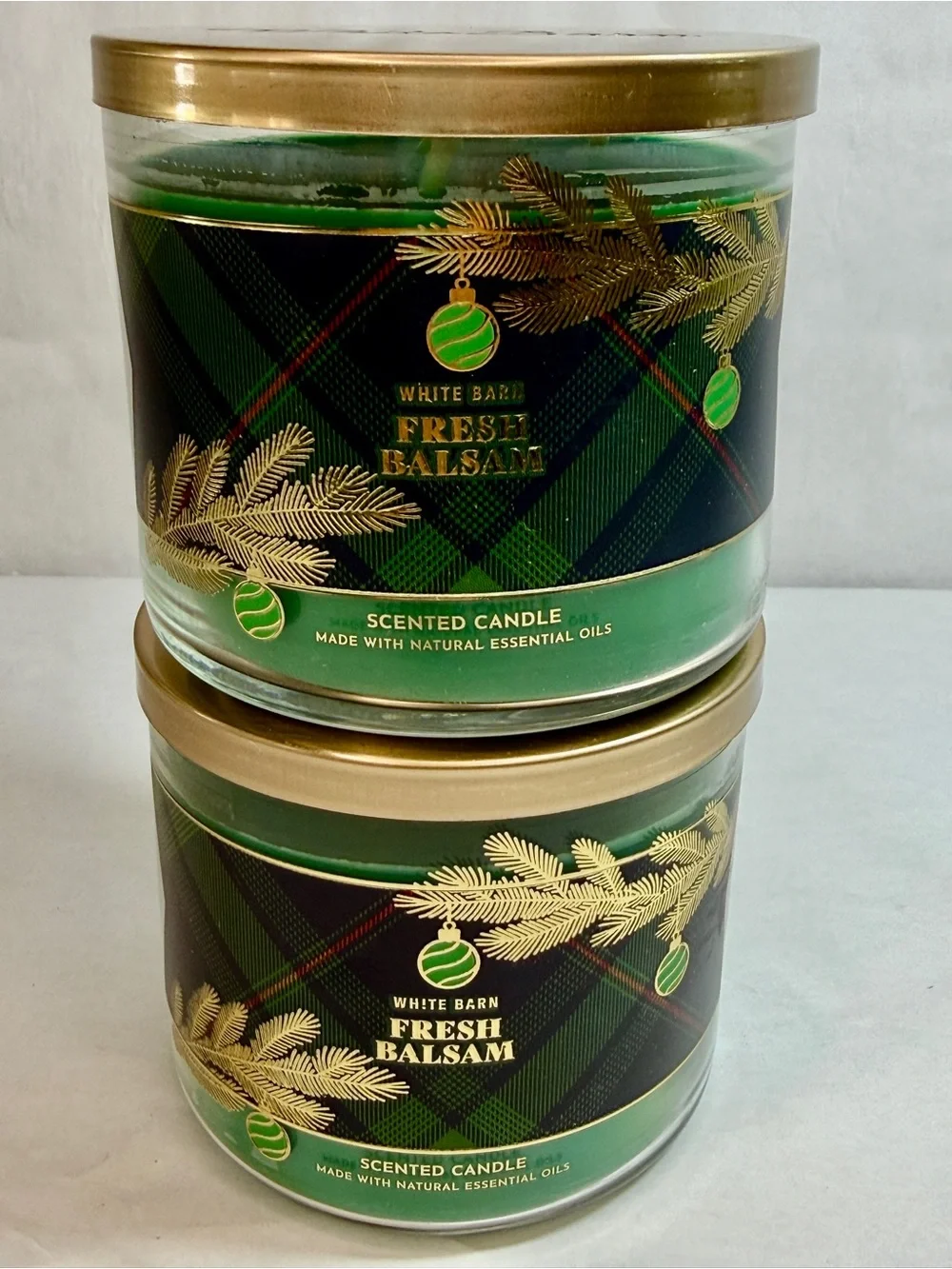 2  FRESH BALSAM 3 Wick Candles Essential Oils White Barn B&BW Bundle New Boxed